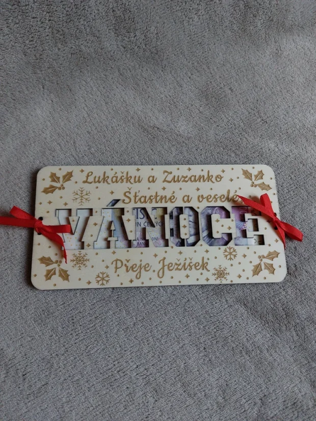 Dárková karta na peníze s textem „Šťastné a veselé Vánoce“ | Kouzelný dárek od Ježíška