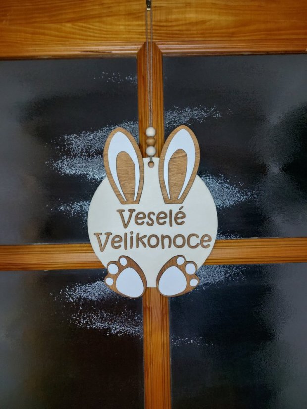 Kulatá velikonoční cedule na dveře s nápisem "Veselé Velikonoce" - Nápis písmenek: Palisandr