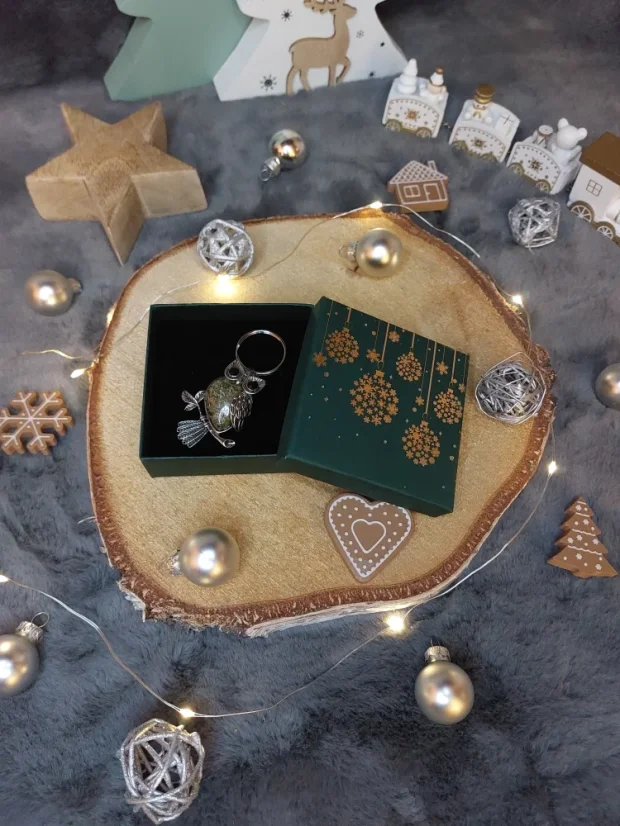 Klíčenka ve tvaru sovy z minerálu | Symbol moudrosti a klidu - Dárkové balení: Dárková kartička, Mineral: Lapis lazuli