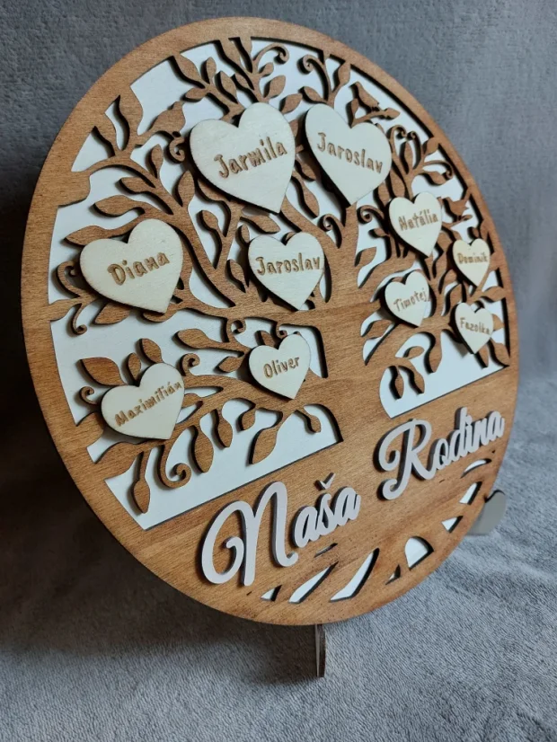 Dřevěný kruhový rodinný strom se jmény