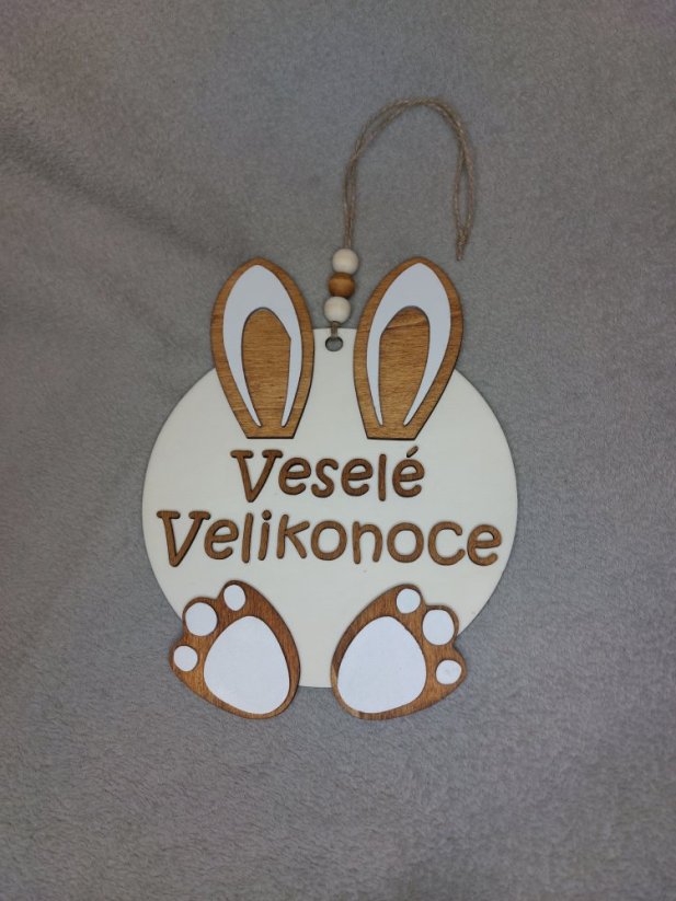 Kulatá velikonoční cedule na dveře s nápisem "Veselé Velikonoce" - Nápis písmenek: Růžová