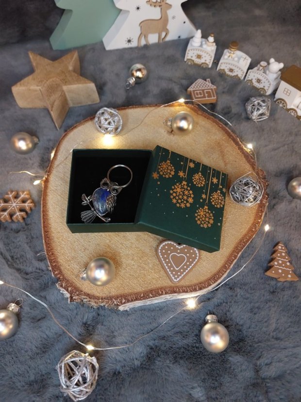 Klíčenka ve tvaru sovy z minerálu | Symbol moudrosti a klidu - Dárkové balení: Vánoční, Mineral: Lapis lazuli
