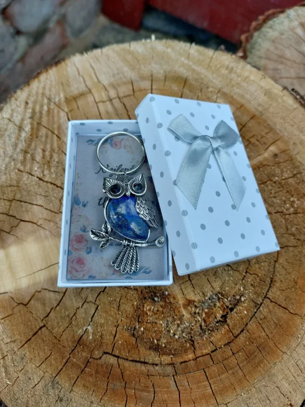 Klíčenka ve tvaru sovy z minerálu | Symbol moudrosti a klidu - Dárkové balení: Neutrální, Mineral: Ametyst