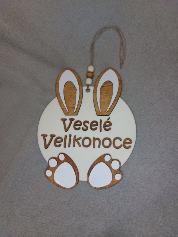 Kulatá velikonoční cedule na dveře s nápisem "Veselé Velikonoce" - Nápis písmenek: Palisandr