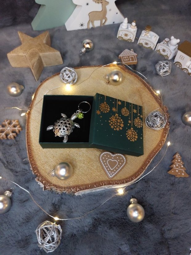 Klíčenka Želva - Dárkové balení: Vánoční, Barva korálku: Zelená