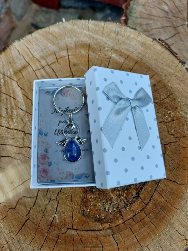 Andělská klíčenka z minerálu | Malý talisman štěstí a ochrany - Dárkové balení: Dárková kartička, Mineral: Lapis lazuli