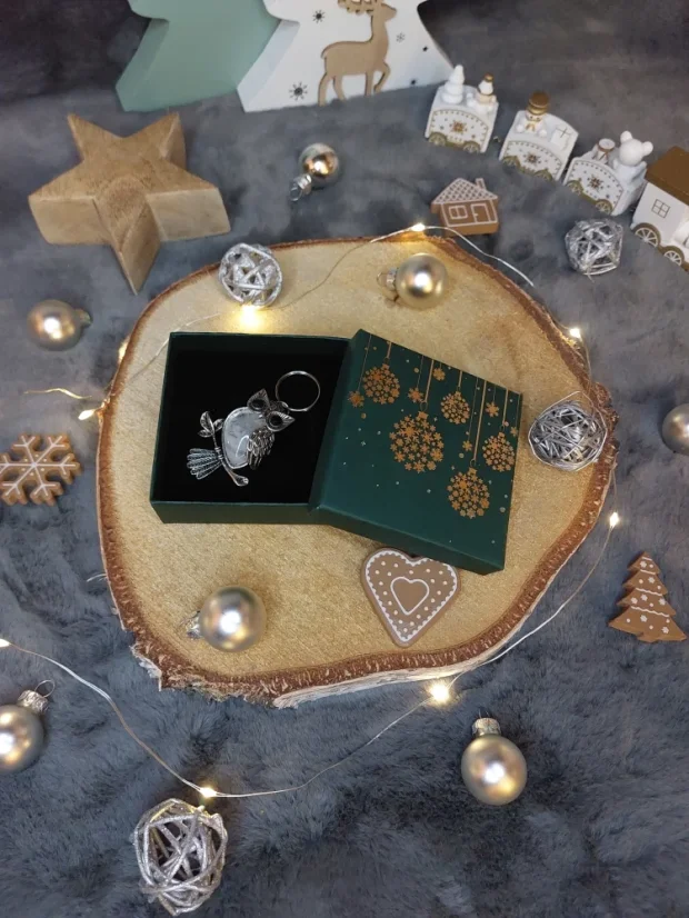 Klíčenka ve tvaru sovy z minerálu | Symbol moudrosti a klidu - Dárkové balení: Dárková kartička, Mineral: Lapis lazuli