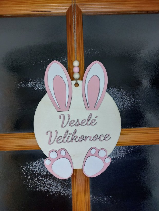Kulatá velikonoční cedule na dveře s nápisem "Veselé Velikonoce" - Nápis písmenek: Palisandr