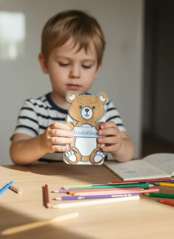 Dětská dřevěná pokladnička se jménem ve tvaru medvídka