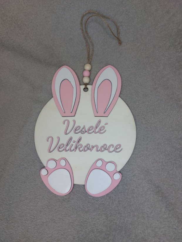 Kulatá velikonoční cedule na dveře s nápisem "Veselé Velikonoce"