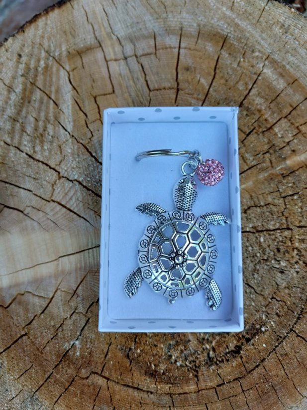 Klíčenka Želva - Dárkové balení: Dárková kartička, Barva korálku: Sv. růžová
